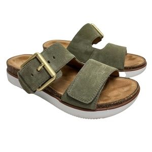 CLARKS UNSTRUCTURED Sage Green Sandals Slides  Genuine Suede Leather 7 M